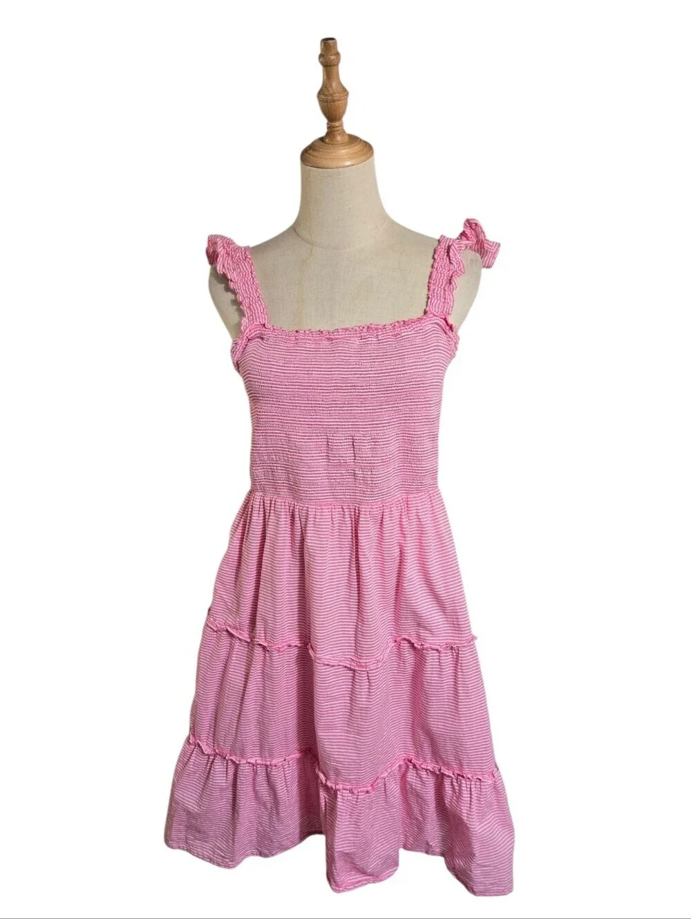 J. Crew Pink Striped Smocked Summer Sleeveless Dress